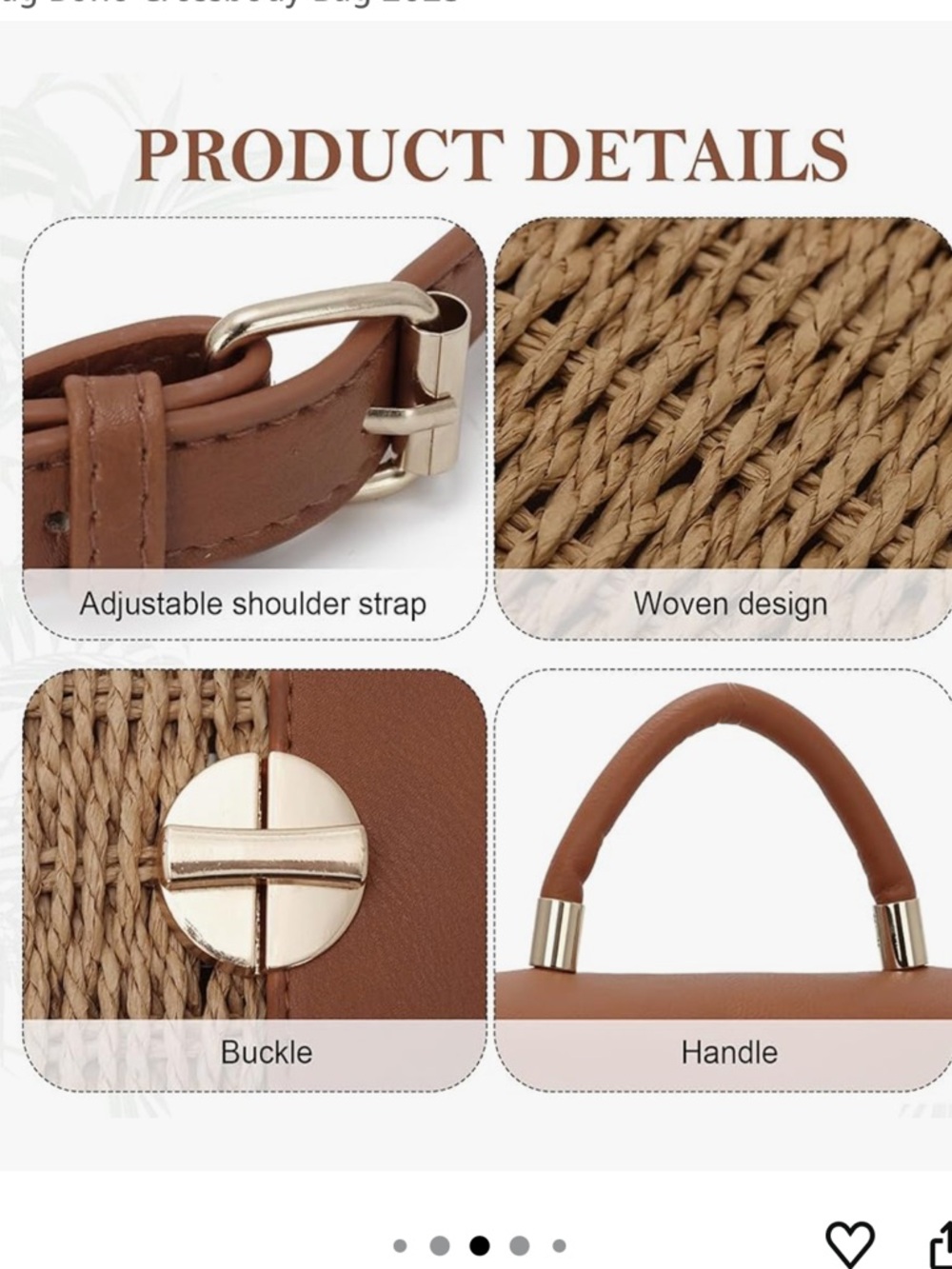 Women's Handbag Wicker Straw Crossbody Rattan Bag Boho Crossbody - Picture 3 of 6